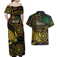 Vanuatu Personalized Aboriginal Arts Couples Matching Off Shoulder Maxi Dress and Hawaiian Shirt Turtle and Iguana Special LT7 - Polynesian Pride