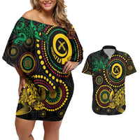 Vanuatu Personalized Aboriginal Arts Couples Matching Off Shoulder Short Dress and Hawaiian Shirt Turtle and Iguana Special LT7 Colorful - Polynesian Pride