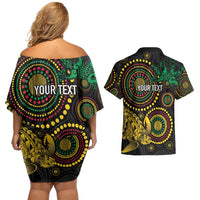 Vanuatu Personalized Aboriginal Arts Couples Matching Off Shoulder Short Dress and Hawaiian Shirt Turtle and Iguana Special LT7 - Polynesian Pride