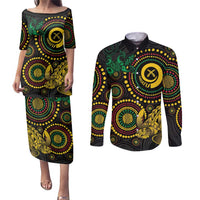 Vanuatu Personalized Aboriginal Arts Couples Matching Puletasi and Long Sleeve Button Shirt Turtle and Iguana Special LT7 Colorful - Polynesian Pride