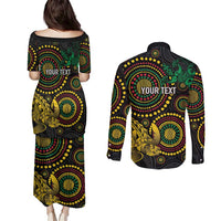 Vanuatu Personalized Aboriginal Arts Couples Matching Puletasi and Long Sleeve Button Shirt Turtle and Iguana Special LT7 - Polynesian Pride