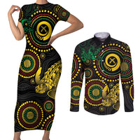 Vanuatu Personalized Aboriginal Arts Couples Matching Short Sleeve Bodycon Dress and Long Sleeve Button Shirt Turtle and Iguana Special LT7 Colorful - Polynesian Pride