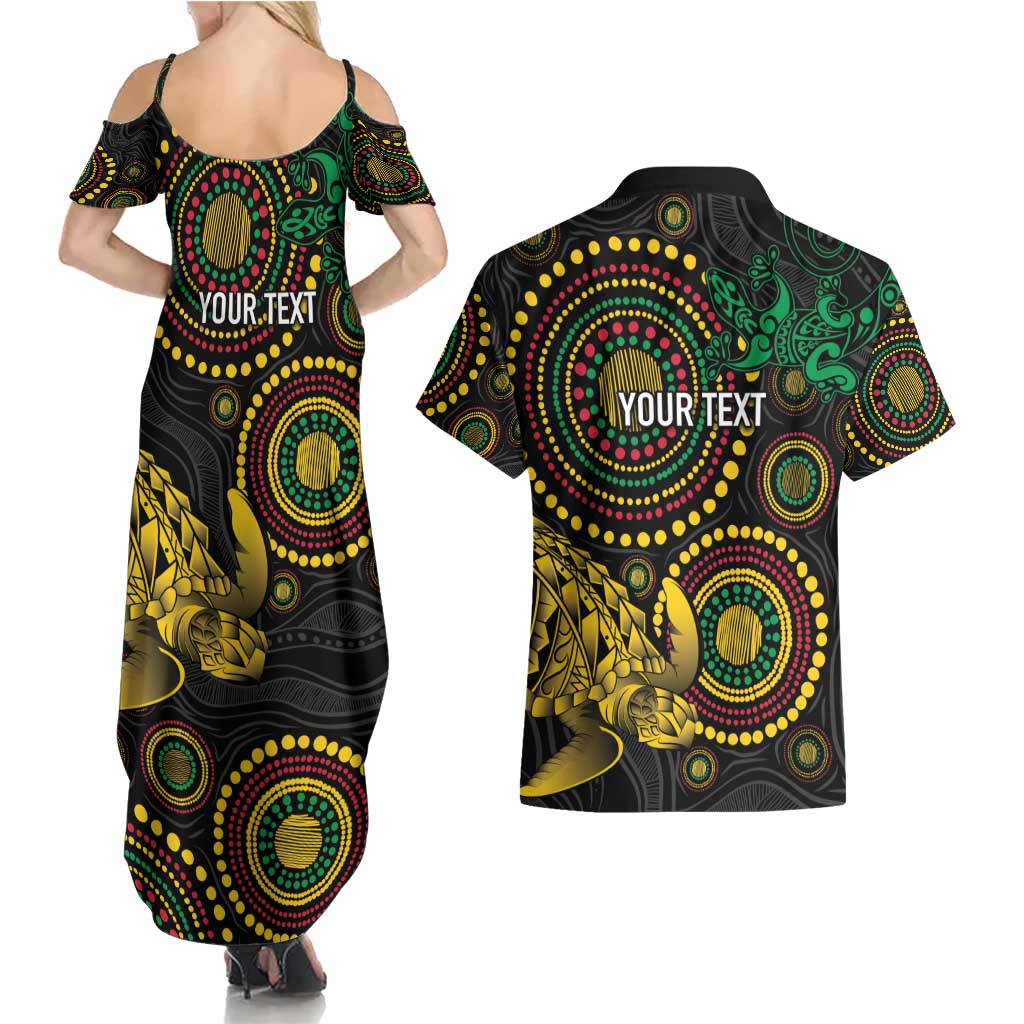 Vanuatu Personalized Aboriginal Arts Couples Matching Summer Maxi Dress and Hawaiian Shirt Turtle and Iguana Special LT7 - Polynesian Pride