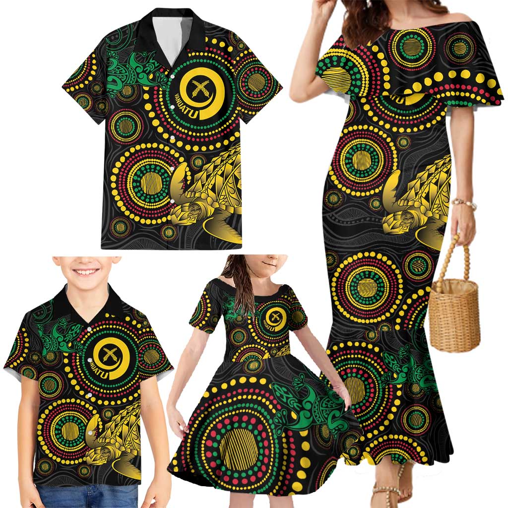 Vanuatu Personalized Aboriginal Arts Family Matching Mermaid Dress and Hawaiian Shirt Turtle and Iguana Special LT7 - Polynesian Pride