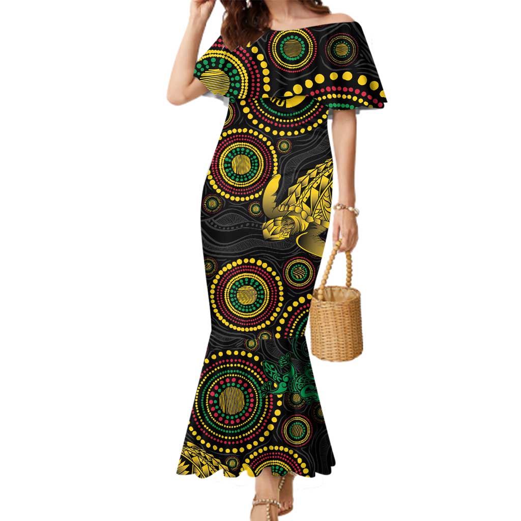 Vanuatu Personalized Aboriginal Arts Family Matching Mermaid Dress and Hawaiian Shirt Turtle and Iguana Special LT7 Mom's Dress Colorful - Polynesian Pride