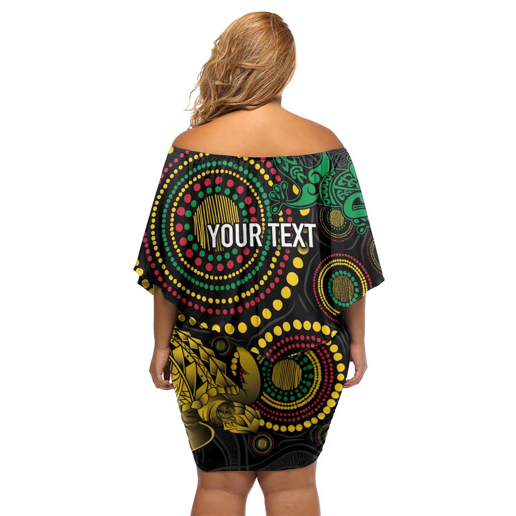 Vanuatu Personalized Aboriginal Arts Family Matching Off Shoulder Short Dress and Hawaiian Shirt Turtle and Iguana Special LT7 - Polynesian Pride