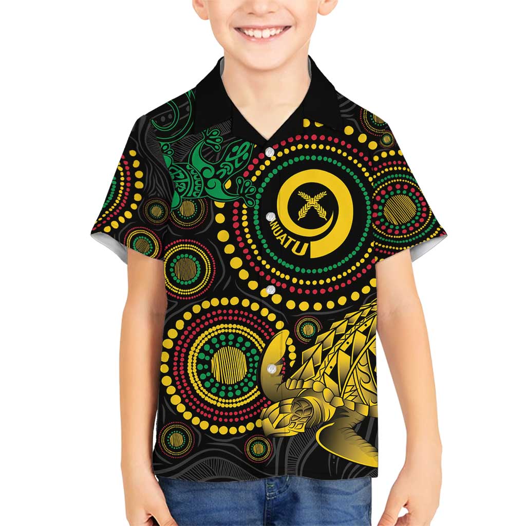 Vanuatu Personalized Aboriginal Arts Family Matching Off Shoulder Short Dress and Hawaiian Shirt Turtle and Iguana Special LT7 Son's Shirt Colorful - Polynesian Pride