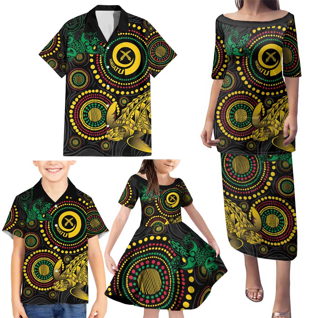 Vanuatu Personalized Aboriginal Arts Family Matching Puletasi and Hawaiian Shirt Turtle and Iguana Special LT7 - Polynesian Pride