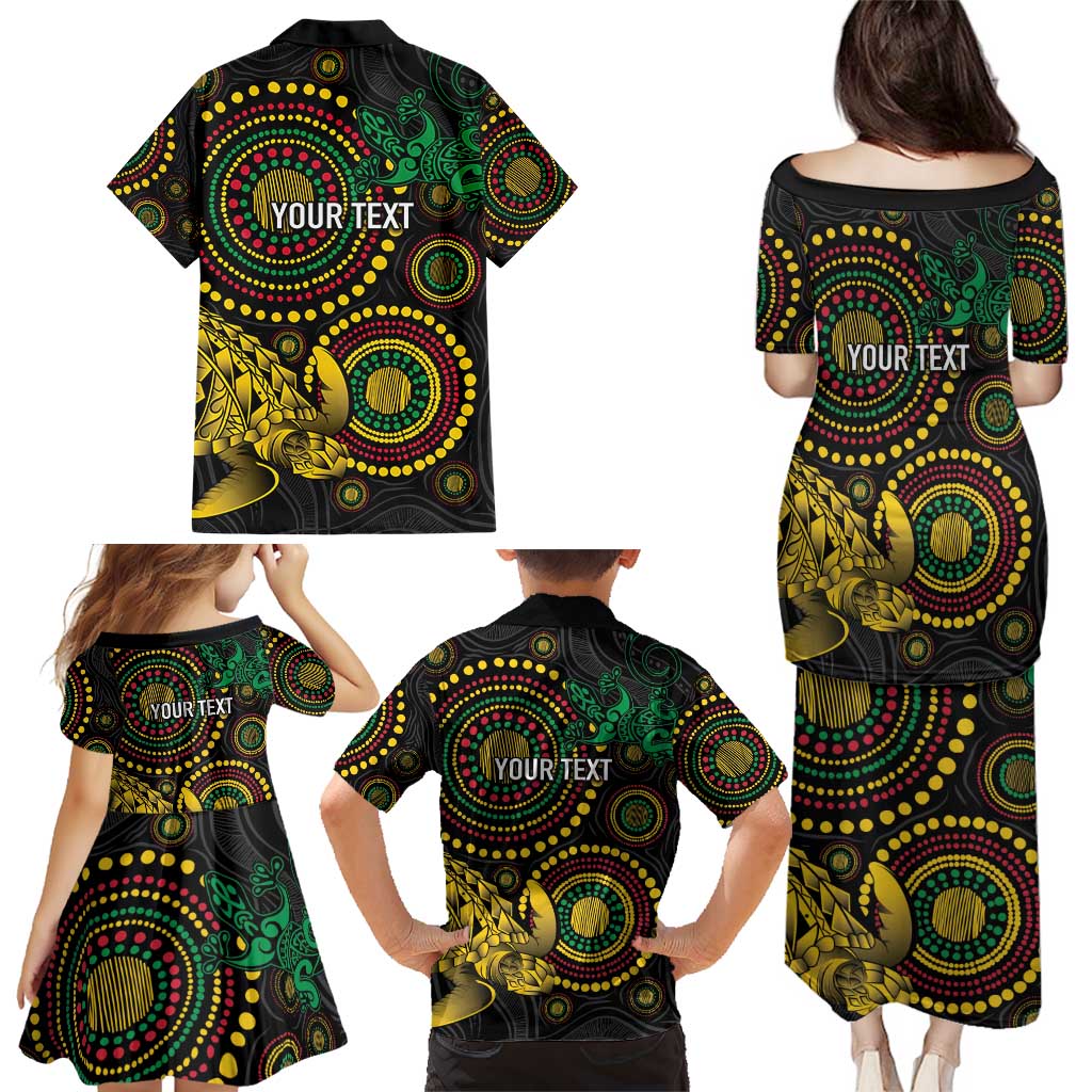 Vanuatu Personalized Aboriginal Arts Family Matching Puletasi and Hawaiian Shirt Turtle and Iguana Special LT7 - Polynesian Pride