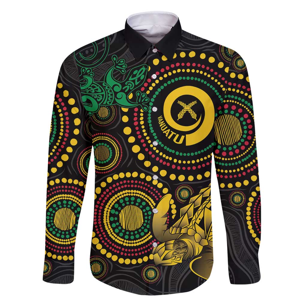 Vanuatu Personalized Aboriginal Arts Family Matching Puletasi and Hawaiian Shirt Turtle and Iguana Special LT7 Dad's Shirt - Long Sleeve Colorful - Polynesian Pride