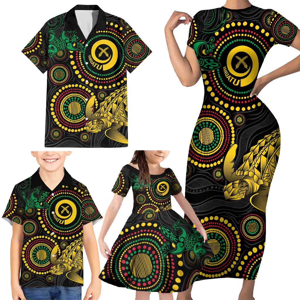 Vanuatu Personalized Aboriginal Arts Family Matching Short Sleeve Bodycon Dress and Hawaiian Shirt Turtle and Iguana Special LT7 - Polynesian Pride