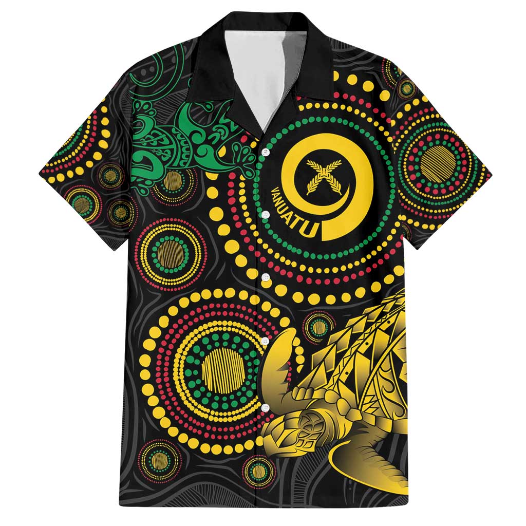 Vanuatu Personalized Aboriginal Arts Family Matching Short Sleeve Bodycon Dress and Hawaiian Shirt Turtle and Iguana Special - Polynesian Pride
