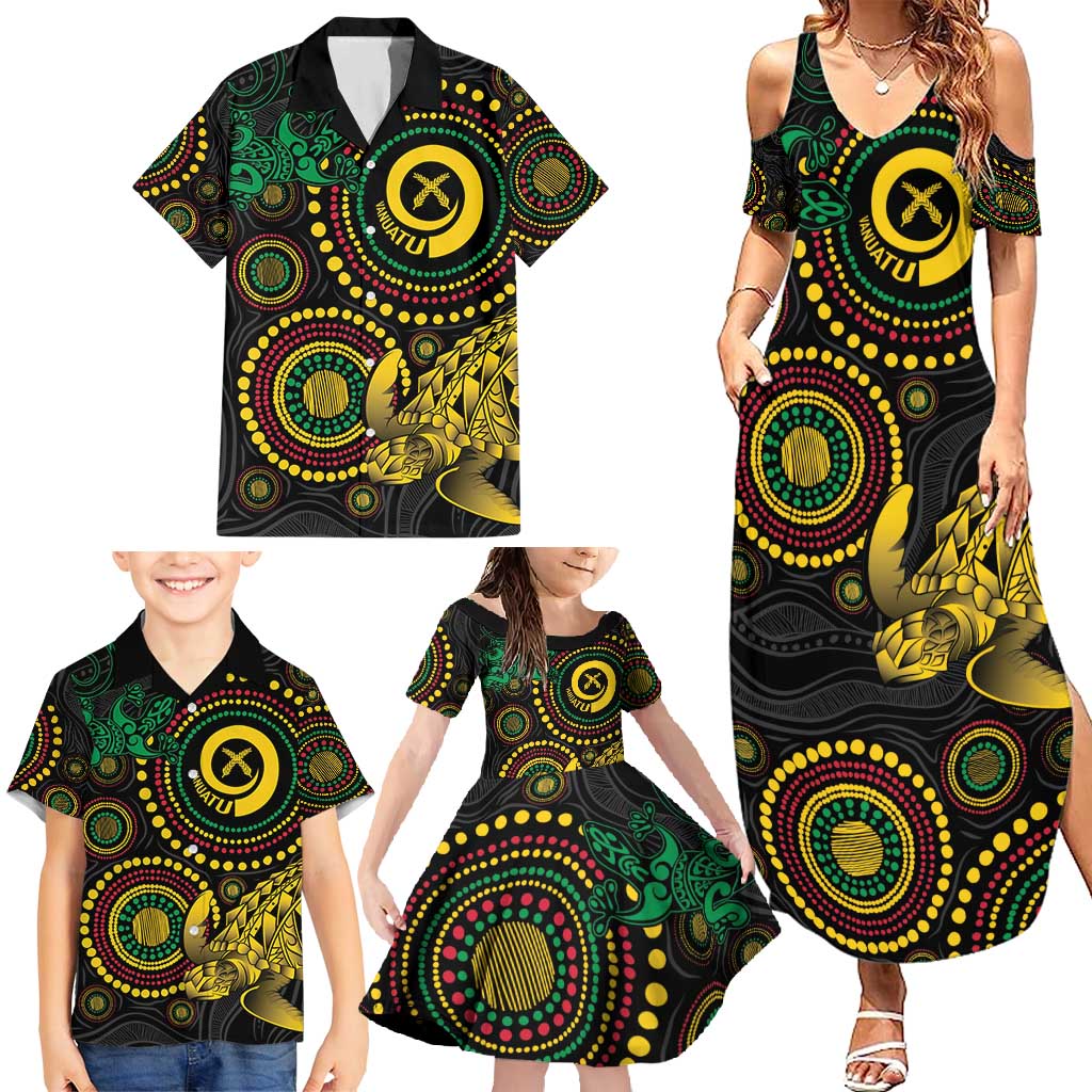 Vanuatu Personalized Aboriginal Arts Family Matching Summer Maxi Dress and Hawaiian Shirt Turtle and Iguana Special LT7 - Polynesian Pride