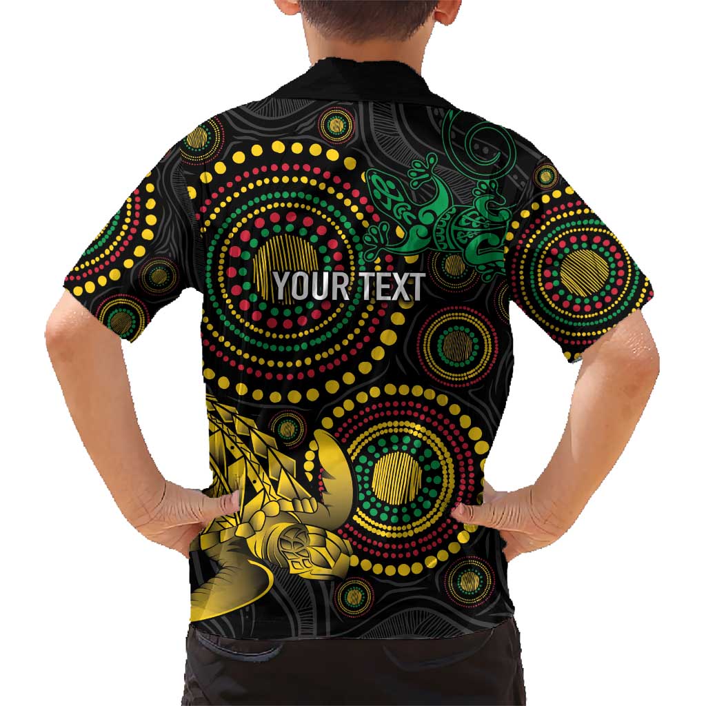 Vanuatu Personalized Aboriginal Arts Kid Hawaiian Shirt Turtle and Iguana Special - Polynesian Pride