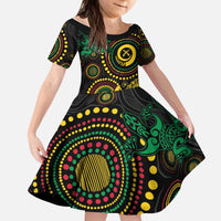 Vanuatu Personalized Aboriginal Arts Kid Short Sleeve Dress Turtle and Iguana Special - Polynesian Pride
