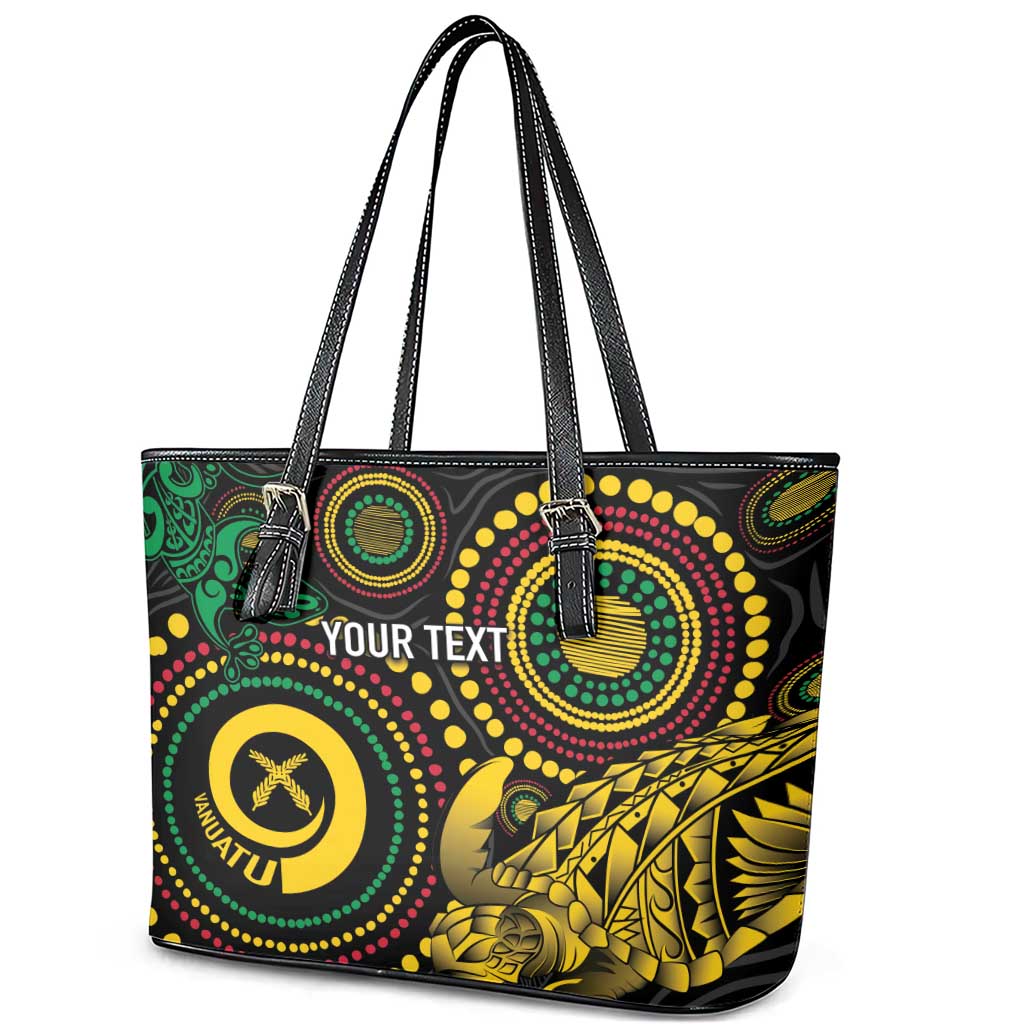 Vanuatu Personalized Aboriginal Arts Leather Tote Bag Turtle and Iguana Special - Polynesian Pride