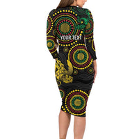 Vanuatu Personalized Aboriginal Arts Long Sleeve Bodycon Dress Turtle and Iguana Special - Polynesian Pride