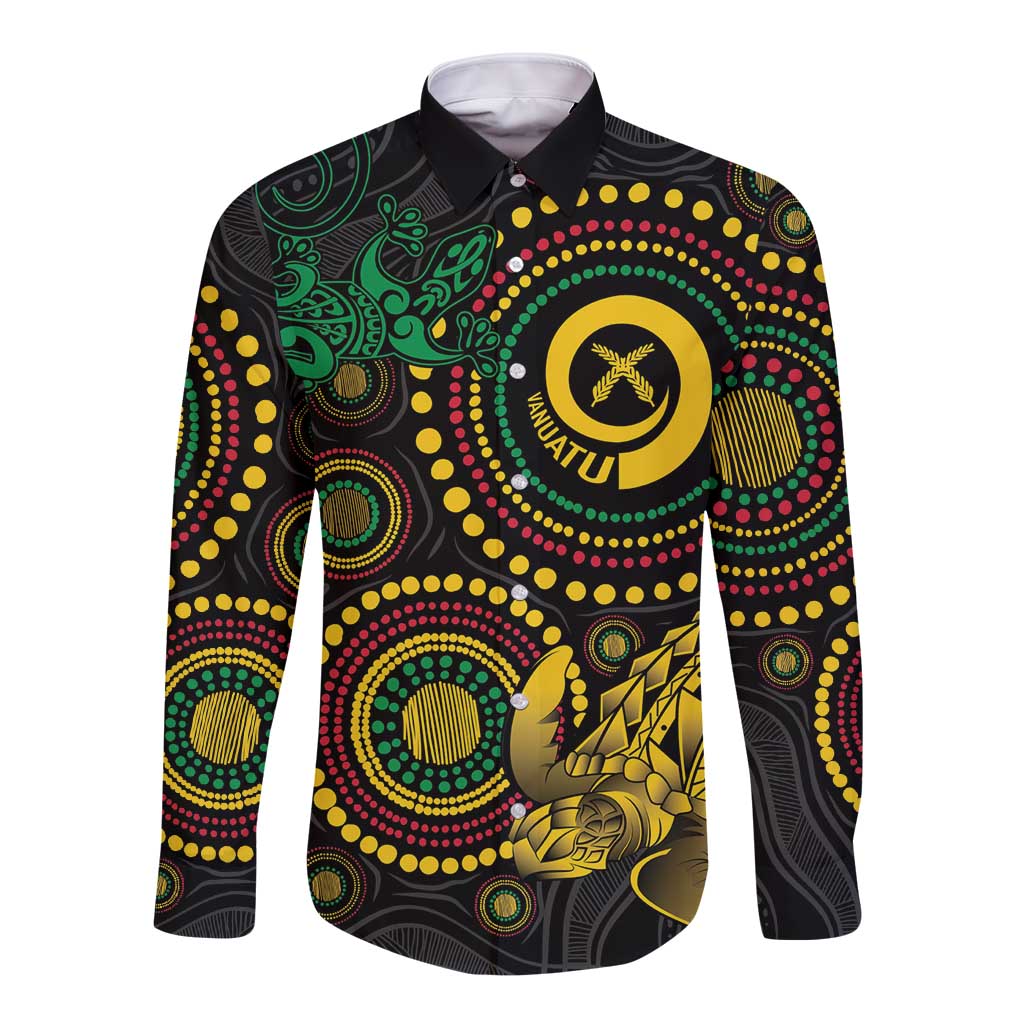 Vanuatu Personalized Aboriginal Arts Long Sleeve Button Shirt Turtle and Iguana Special LT7 Unisex Colorful - Polynesian Pride