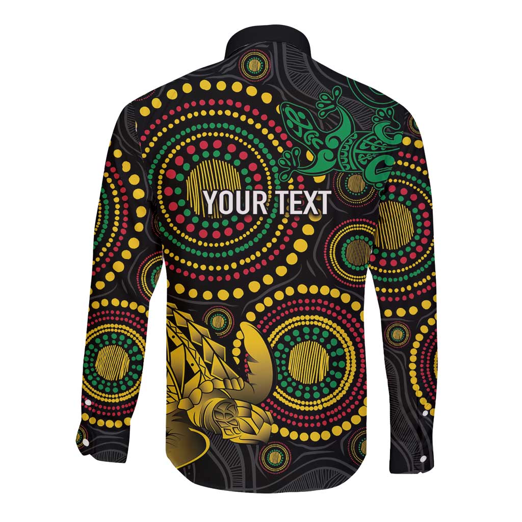 Vanuatu Personalized Aboriginal Arts Long Sleeve Button Shirt Turtle and Iguana Special LT7 - Polynesian Pride