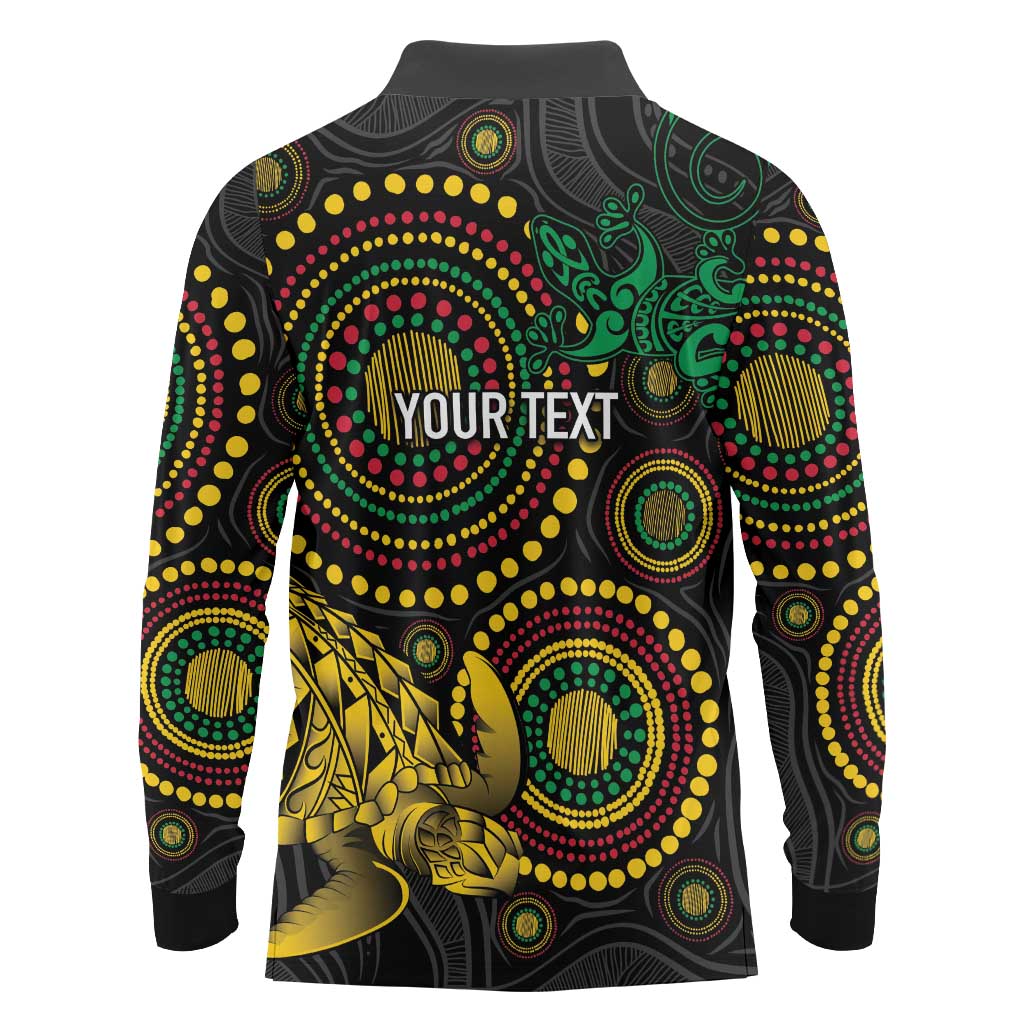 Vanuatu Personalized Aboriginal Arts Long Sleeve Polo Shirt Turtle and Iguana Special - Polynesian Pride