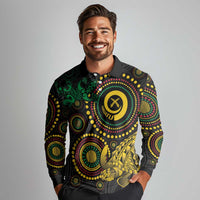 Vanuatu Personalized Aboriginal Arts Long Sleeve Polo Shirt Turtle and Iguana Special - Polynesian Pride