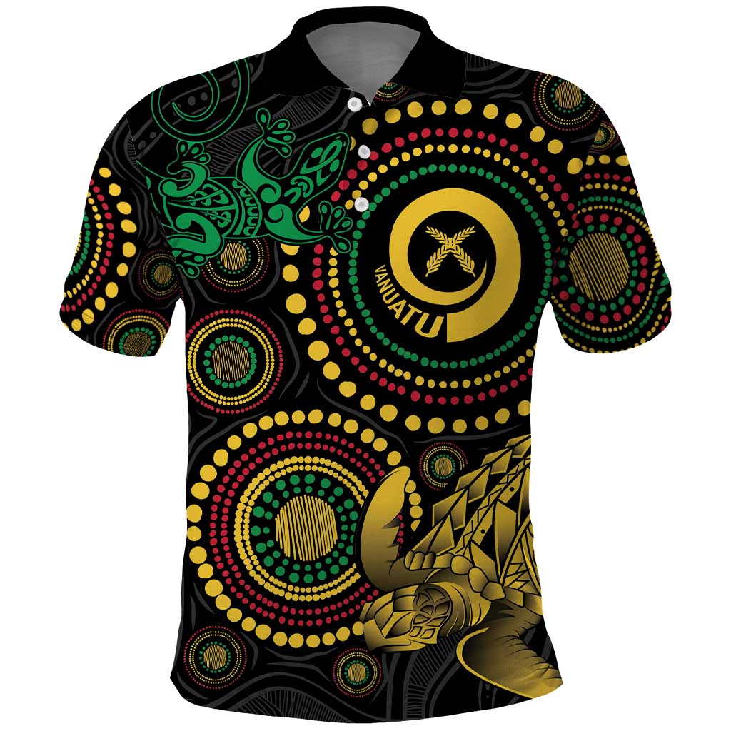 Vanuatu Personalized Aboriginal Arts Polo Shirt Turtle and Iguana Special - Polynesian Pride