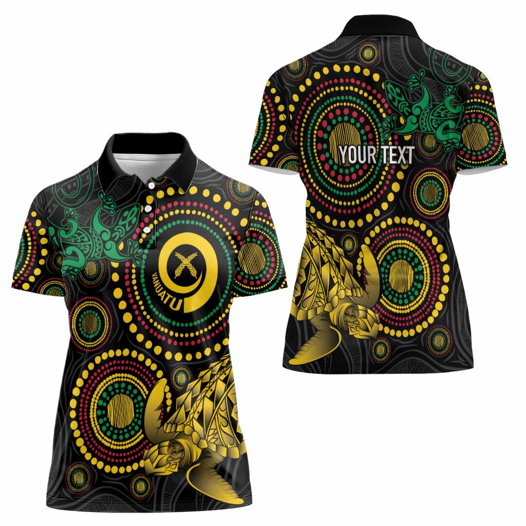 Vanuatu Personalized Aboriginal Arts Women Polo Shirt Turtle and Iguana Special - Polynesian Pride