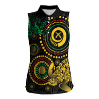 Vanuatu Personalized Aboriginal Arts Women Sleeveless Polo Shirt Turtle and Iguana Special - Polynesian Pride
