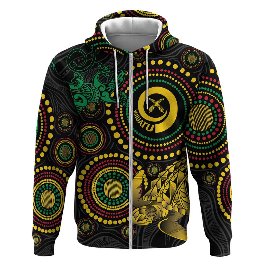 Vanuatu Personalized Aboriginal Arts Zip Hoodie Turtle and Iguana Special - Polynesian Pride