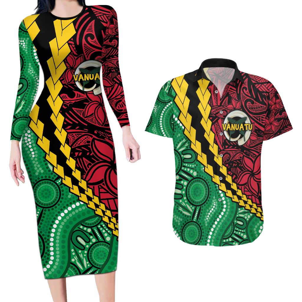 Vanuatu Personalized Tribal Couples Matching Long Sleeve Bodycon Dress and Hawaiian Shirt Aboriginal Inspired Mix Style LT7 Colorful - Polynesian Pride