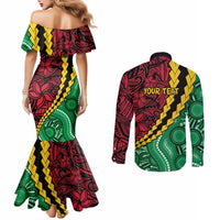 Vanuatu Personalized Tribal Couples Matching Mermaid Dress and Long Sleeve Button Shirt Aboriginal Inspired Mix Style LT7 - Polynesian Pride