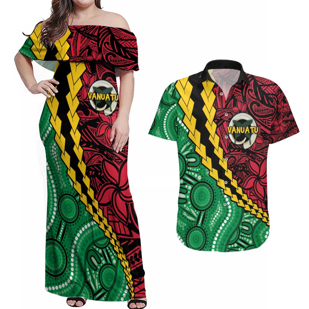 Vanuatu Personalized Tribal Couples Matching Off Shoulder Maxi Dress and Hawaiian Shirt Aboriginal Inspired Mix Style LT7 Colorful - Polynesian Pride