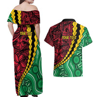 Vanuatu Personalized Tribal Couples Matching Off Shoulder Maxi Dress and Hawaiian Shirt Aboriginal Inspired Mix Style LT7 - Polynesian Pride