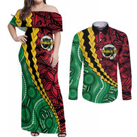 Vanuatu Personalized Tribal Couples Matching Off Shoulder Maxi Dress and Long Sleeve Button Shirt Aboriginal Inspired Mix Style LT7 Colorful - Polynesian Pride