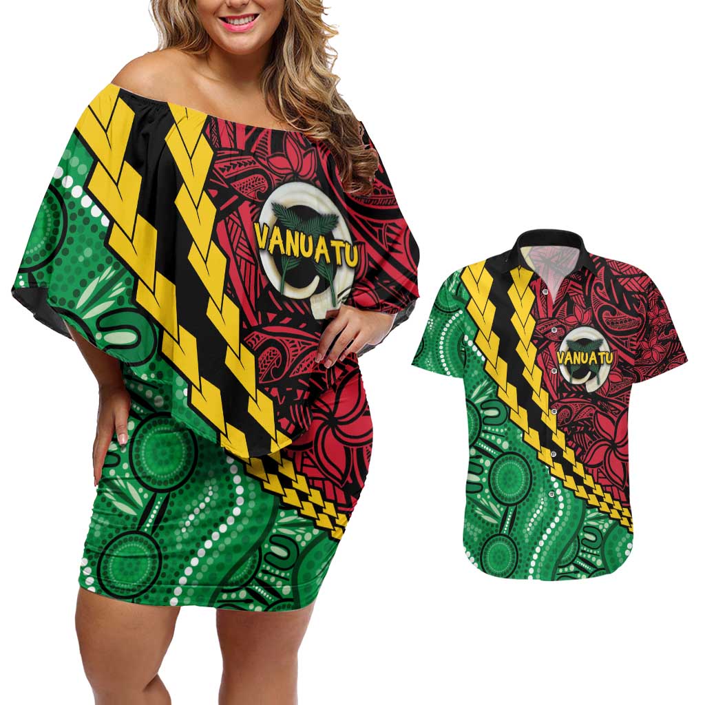 Vanuatu Personalized Tribal Couples Matching Off Shoulder Short Dress and Hawaiian Shirt Aboriginal Inspired Mix Style LT7 Colorful - Polynesian Pride