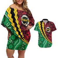 Vanuatu Personalized Tribal Couples Matching Off Shoulder Short Dress and Hawaiian Shirt Aboriginal Inspired Mix Style LT7 Colorful - Polynesian Pride