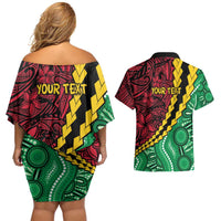 Vanuatu Personalized Tribal Couples Matching Off Shoulder Short Dress and Hawaiian Shirt Aboriginal Inspired Mix Style LT7 - Polynesian Pride