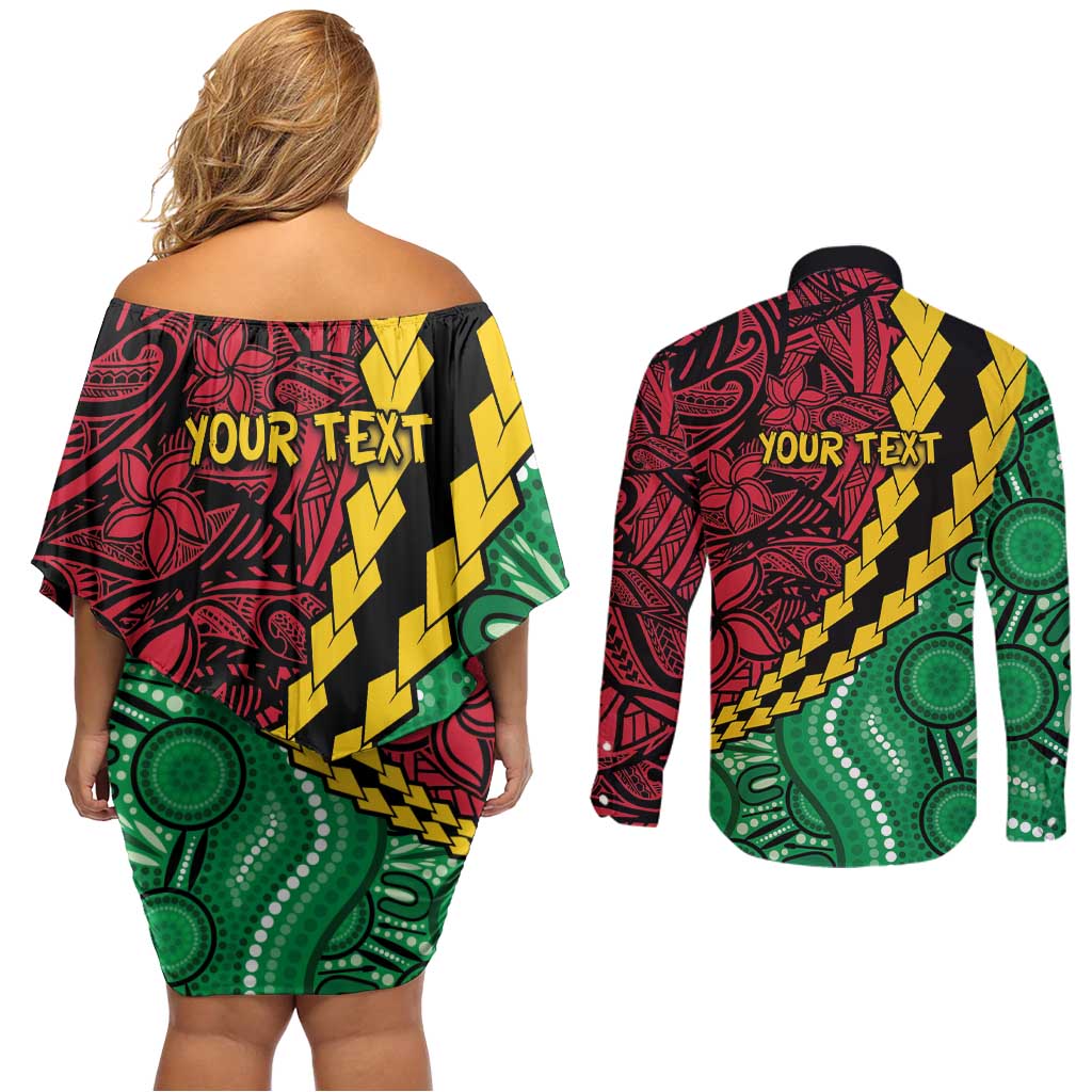 Vanuatu Personalized Tribal Couples Matching Off Shoulder Short Dress and Long Sleeve Button Shirt Aboriginal Inspired Mix Style LT7 - Polynesian Pride