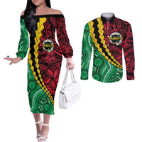 Vanuatu Personalized Tribal Couples Matching Off The Shoulder Long Sleeve Dress and Long Sleeve Button Shirt Aboriginal Inspired Mix Style LT7 Colorful - Polynesian Pride