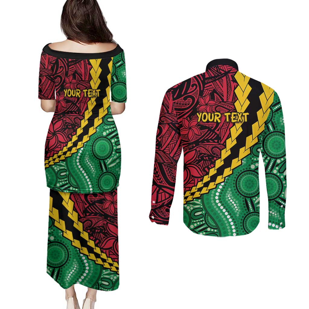 Vanuatu Personalized Tribal Couples Matching Puletasi and Long Sleeve Button Shirt Aboriginal Inspired Mix Style LT7 - Polynesian Pride