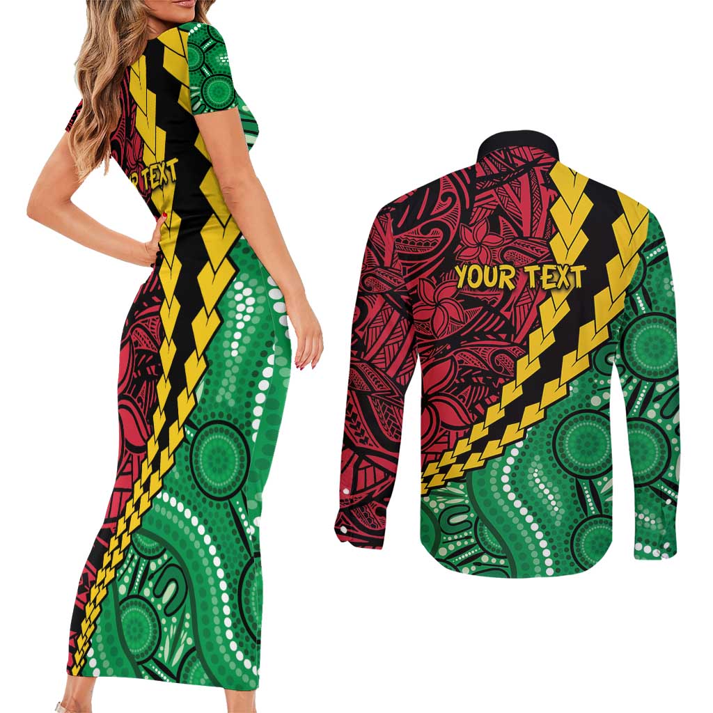 Vanuatu Personalized Tribal Couples Matching Short Sleeve Bodycon Dress and Long Sleeve Button Shirt Aboriginal Inspired Mix Style LT7 - Polynesian Pride