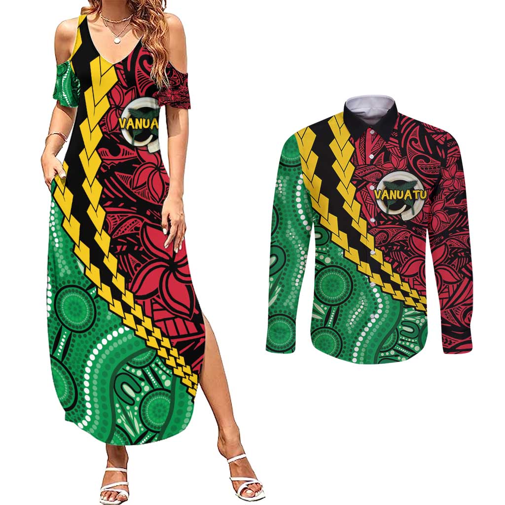 Vanuatu Personalized Tribal Couples Matching Summer Maxi Dress and Long Sleeve Button Shirt Aboriginal Inspired Mix Style LT7 Colorful - Polynesian Pride