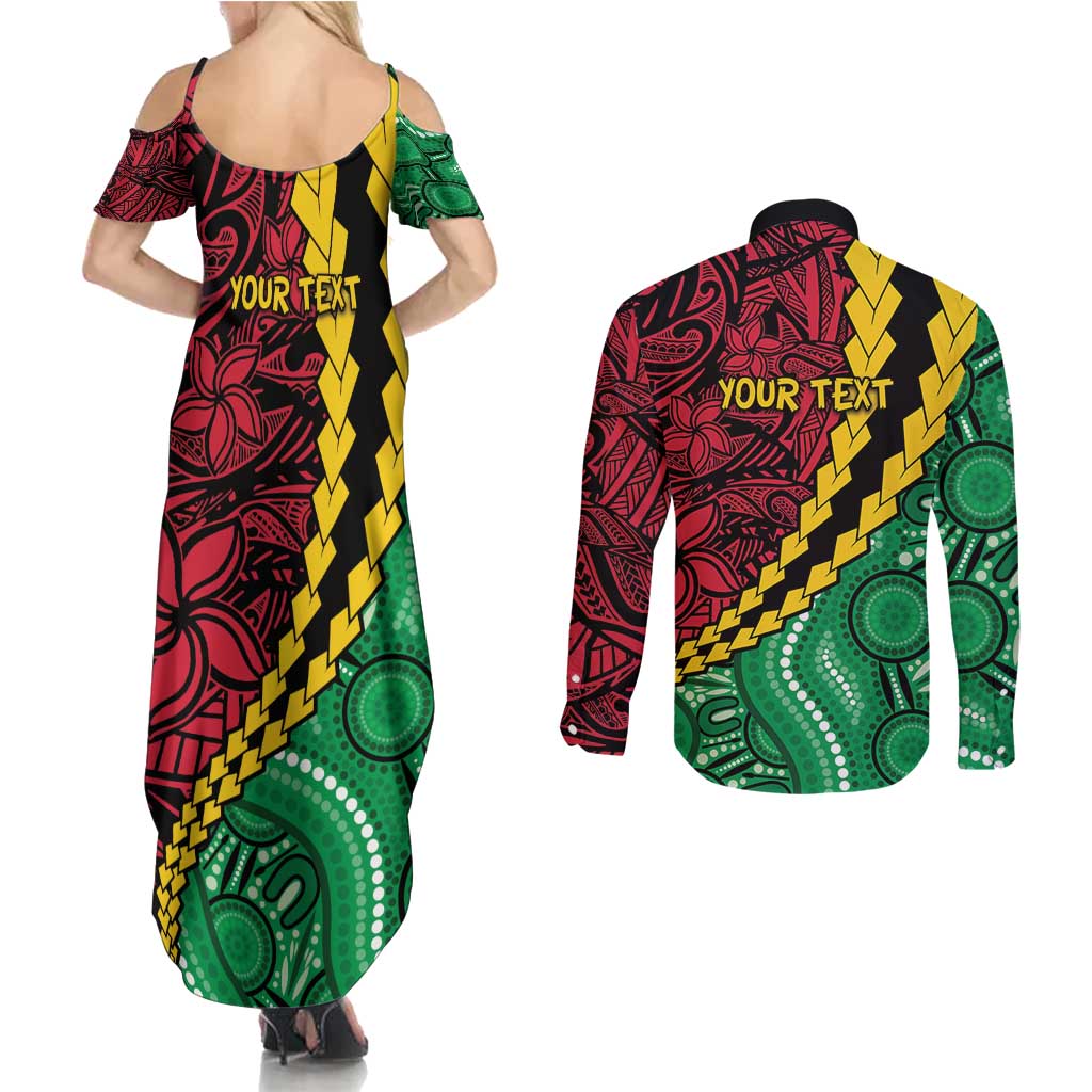 Vanuatu Personalized Tribal Couples Matching Summer Maxi Dress and Long Sleeve Button Shirt Aboriginal Inspired Mix Style LT7 - Polynesian Pride