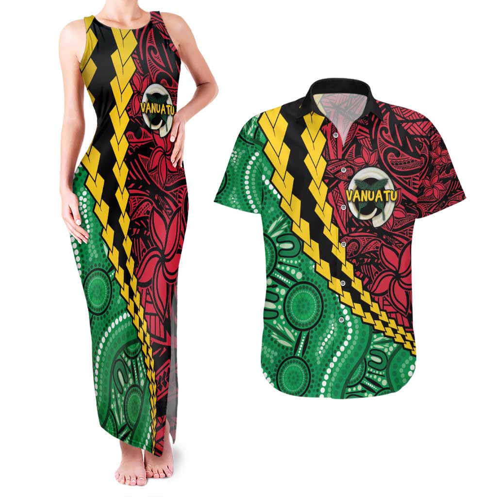 Vanuatu Personalized Tribal Couples Matching Tank Maxi Dress and Hawaiian Shirt Aboriginal Inspired Mix Style LT7 Colorful - Polynesian Pride