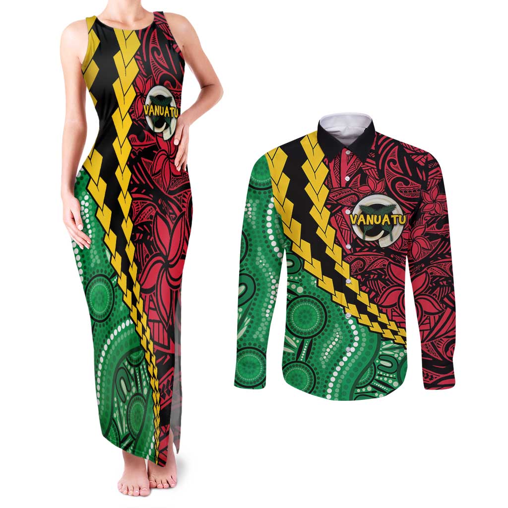 Vanuatu Personalized Tribal Couples Matching Tank Maxi Dress and Long Sleeve Button Shirt Aboriginal Inspired Mix Style LT7 Colorful - Polynesian Pride
