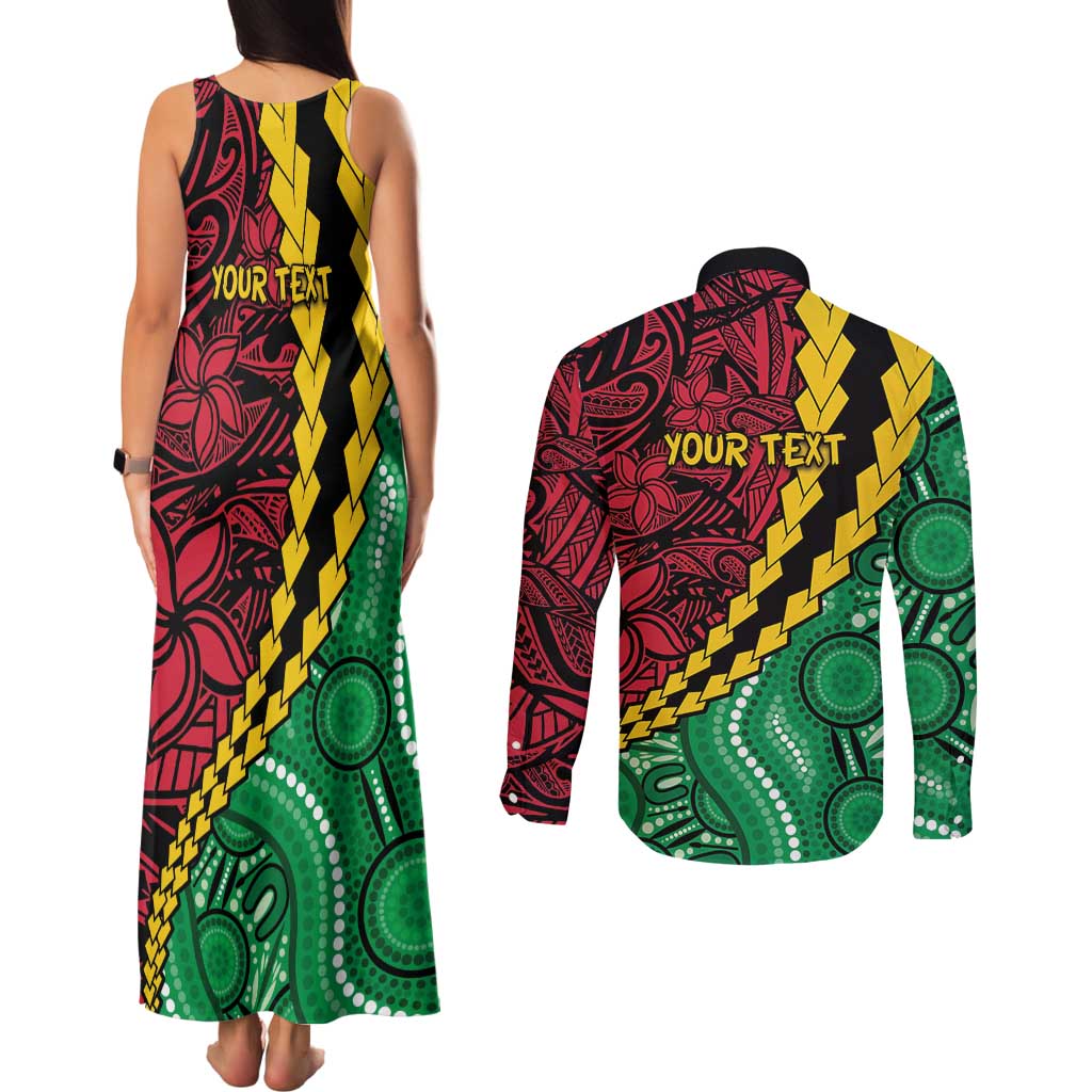 Vanuatu Personalized Tribal Couples Matching Tank Maxi Dress and Long Sleeve Button Shirt Aboriginal Inspired Mix Style LT7 - Polynesian Pride