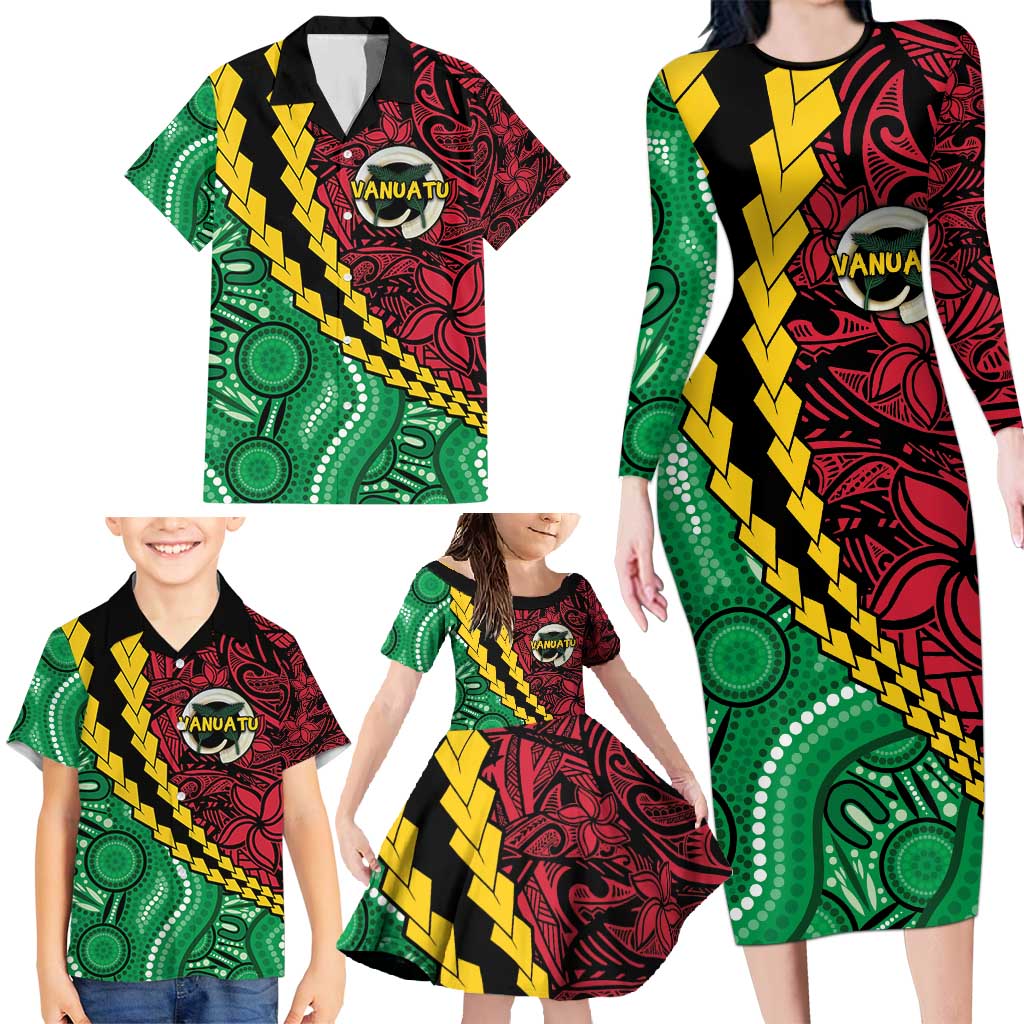Vanuatu Personalized Tribal Family Matching Long Sleeve Bodycon Dress and Hawaiian Shirt Aboriginal Inspired Mix Style LT7 - Polynesian Pride