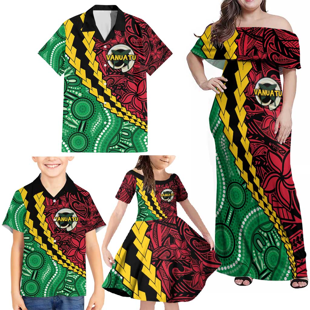 Vanuatu Personalized Tribal Family Matching Off Shoulder Maxi Dress and Hawaiian Shirt Aboriginal Inspired Mix Style LT7 - Polynesian Pride