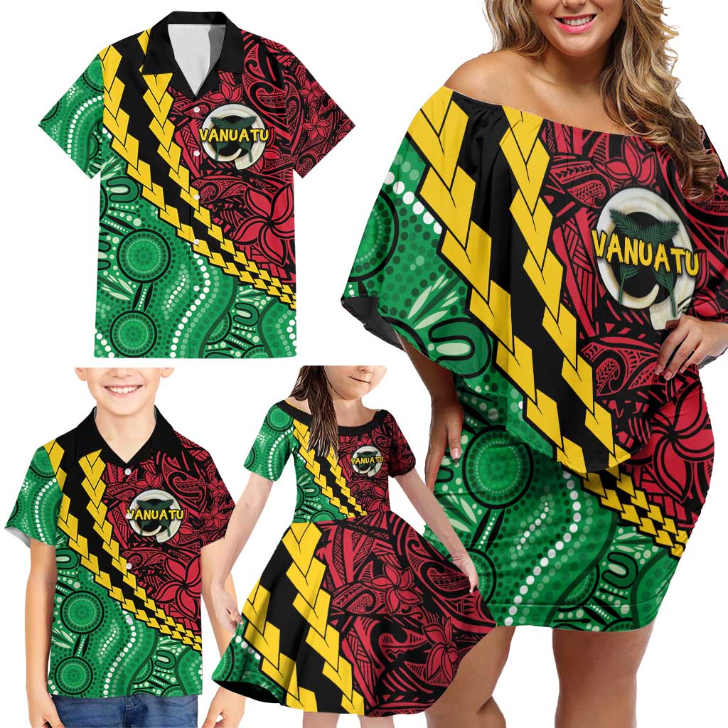Vanuatu Personalized Tribal Family Matching Off Shoulder Short Dress and Hawaiian Shirt Aboriginal Inspired Mix Style LT7 - Polynesian Pride
