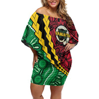 Vanuatu Personalized Tribal Family Matching Off Shoulder Short Dress and Hawaiian Shirt Aboriginal Inspired Mix Style LT7 Mom's Dress Colorful - Polynesian Pride